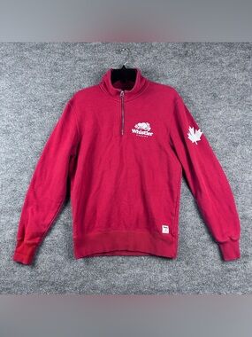 Roots Canada Red Whistler Beaver Quarter Zip Fleece Sweatshirt Pullover Size XS